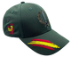 Gorra verde del Grupo de Operaciones Especiales vista frontal, con emblema, siglas G.O.E. y bandera de España bordados.