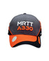 Gorra Airbus A330 MRTT Bordada Gris, Negra y Naranja con Avión Cisterna Multi Role Tanker Transport, Visera Curva y Cierre Ajustable