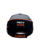 Vista trasera de gorra Airbus A330 MRTT gris, negra y naranja