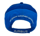 Gorra Airbus azul oficial con logo bordado blanco, diseño de aviones y mensaje We Pioneer Sustainable Aerospace