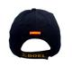 Gorra BOEL negra bordada con escudo militar en el frontal, bandera de España bordada en la parte trasera y detalles rojos y amarillos en la visera.