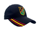 Gorra BOEL negra bordada con escudo militar en el frontal, bandera de España bordada en la parte trasera y detalles rojos y amarillos en la visera.