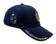 Vista lateral de gorra Policía Nacional azul marino con agente y perro bordados