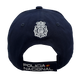 Vista trasera de gorra Policía Nacional azul marino con emblema bordado y cierre ajustable