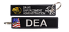 Llavero DEA bordado negro con siglas DEA, bandera de Estados Unidos y diseño Drug Enforcement Administration
