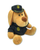 Peluche de perro con uniforme y gorra de la Policía Nacional, fotografiado de perfil sobre fondo blanco.