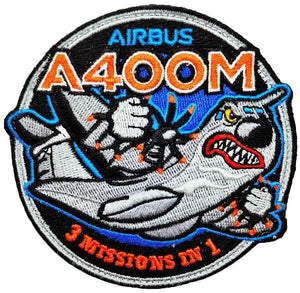 Parche A400M Monster 3 missions in 1 negro con azul y letras naranjas