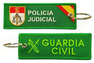 Llavero de tela Guardia Civil Policia Judicial Verde de gran calidad vista por delante y por detrás