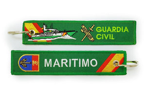 Llavero de tela Maritimo Guardia Civil patrullera Verde LL15008 bandera por delante y por detrás con barco fuerzas y cuerpos de seguridad del estado