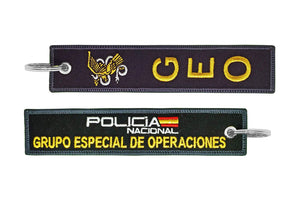 Llavero de tela Grupo Especial de Operaciones GEO Policia Nacional por delante y por detras LL21002