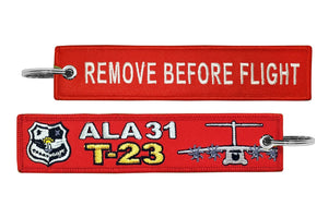 LL13015 Llavero tela T 23 A400M ala 31 Base Zaragoza rojo bandera 350 Remove Before Flight
