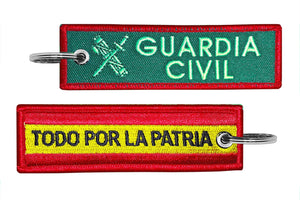 Llavero de tela Guardia Civil, Todo por la Patria Verde bandera española LL15005 bordes rojos por delante y por detrás