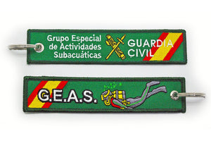 Llavero de tela Guardia Civil, Grupo Especial de Actividades Subacuáticas GEAS Verde submarinista bandera española por delante y por detrás LL15006