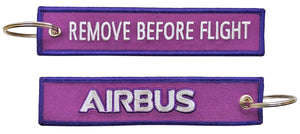Llavero de tela Airbus Remove Before Flight Morado bordado por delante y por detras de alta calidad
