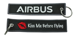 Llavero de tela Airbus Kiss Me Before Flying Negro bordado por delante y por detras de alta calidad