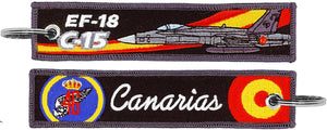 Llavero de tela Grupo 46 Canarias EF18 C15 Negro bordado por delante y por detras de alta calidad y bandera española