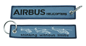 Llavero de tela Airbus Helicopters Azul Plomo con bordado de alta calidad por delante y detras thinking without limits tres helicopteros diferentes bordados