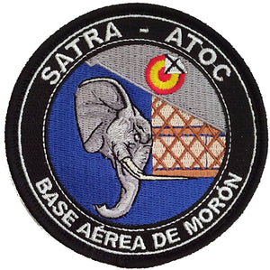 Parche de Brazo Base Aérea de Morón Satra Atoc azul y negro de alta calidad con dibujo de elefante