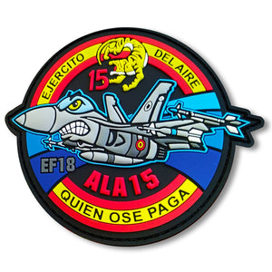 Parche del ALA 15 Ejército Del Aire EF18 Quien Ose Paga dibujo de tigre y caza bandera españa