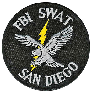 Parche Bordado negro FBI SWAT San Diego aguila y rayo gran calidad de bordado con agarre de velcro