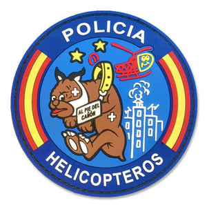 parche azul 9 cm policia helicopteros al pie del cañon perro herido