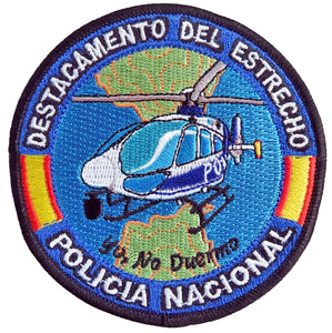 Parche Policía Nacional, Destacamento del Estrecho helicoptero, yo no duermo bandera española estrecho de gibraltar azul buena calidad bordado